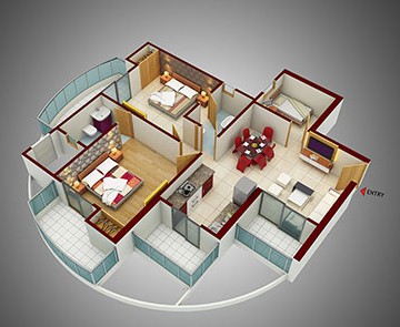 2 Bedroom + 2 Toilet + Study